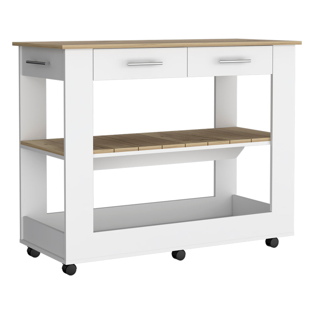 46-Inch Delos Kitchen Island with Casters and 2-Drawer – Storage Drawers