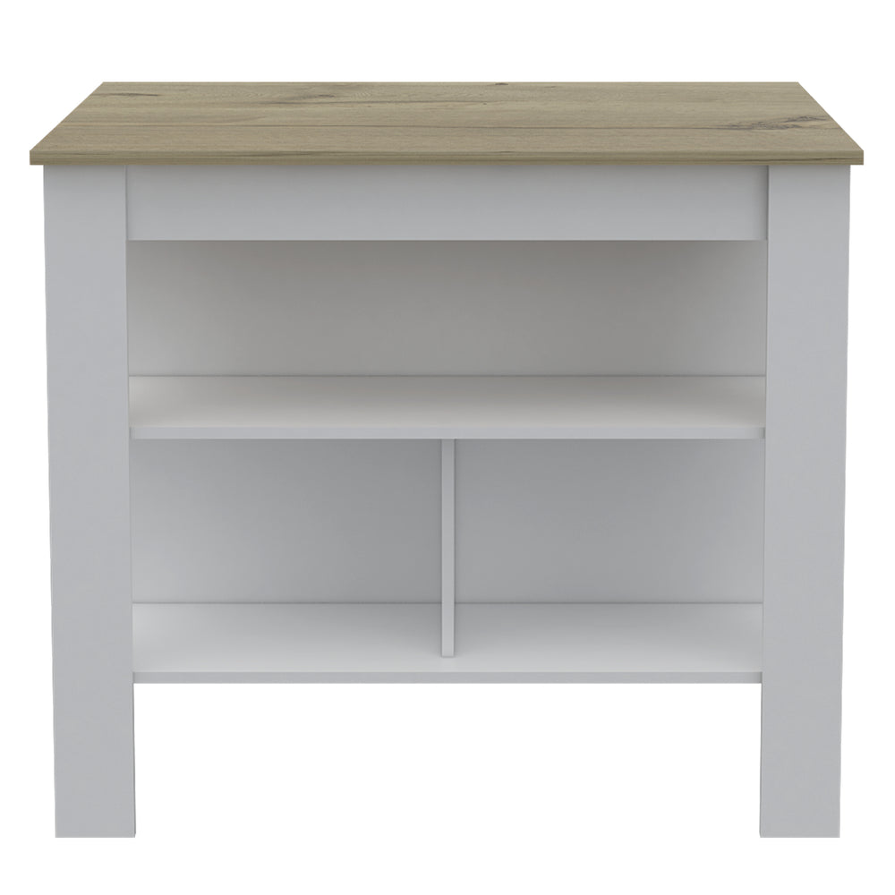 40-Inch Antibacterial Delos Kitchen Island – White / Light Oak Finish