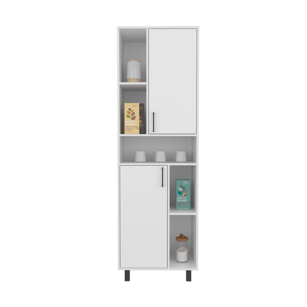 24-Inch Corfu Pantry Cabinet with Double Door and 9 Open Shelves – Sturdy White Build