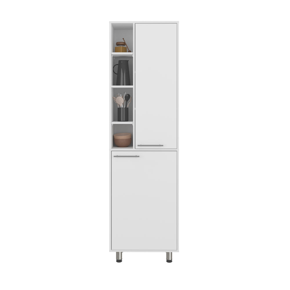 23-Inch Enetai Kitchen Pantry Cabinet with Double Door and 9 Open Shelves – Enclosed Cabinet Storage