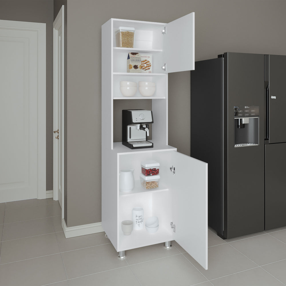 21-Inch Posen Kitchen Pantry Cabinet with Double Door and 5 Open Shelves – Concealed Cabinet Storage