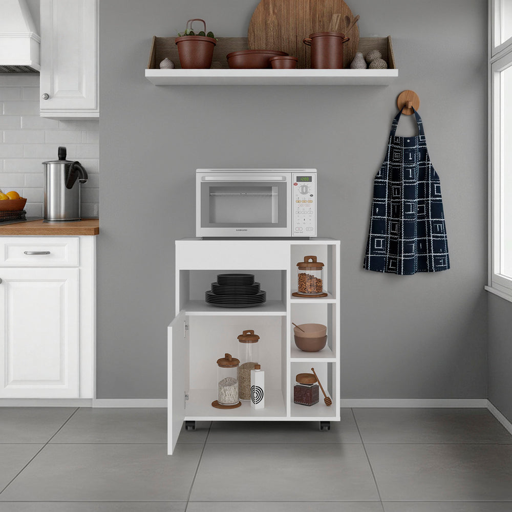 26-Inch Jud Storage Cabinet with Casters and Single Door – Dedicated Microwave Niche