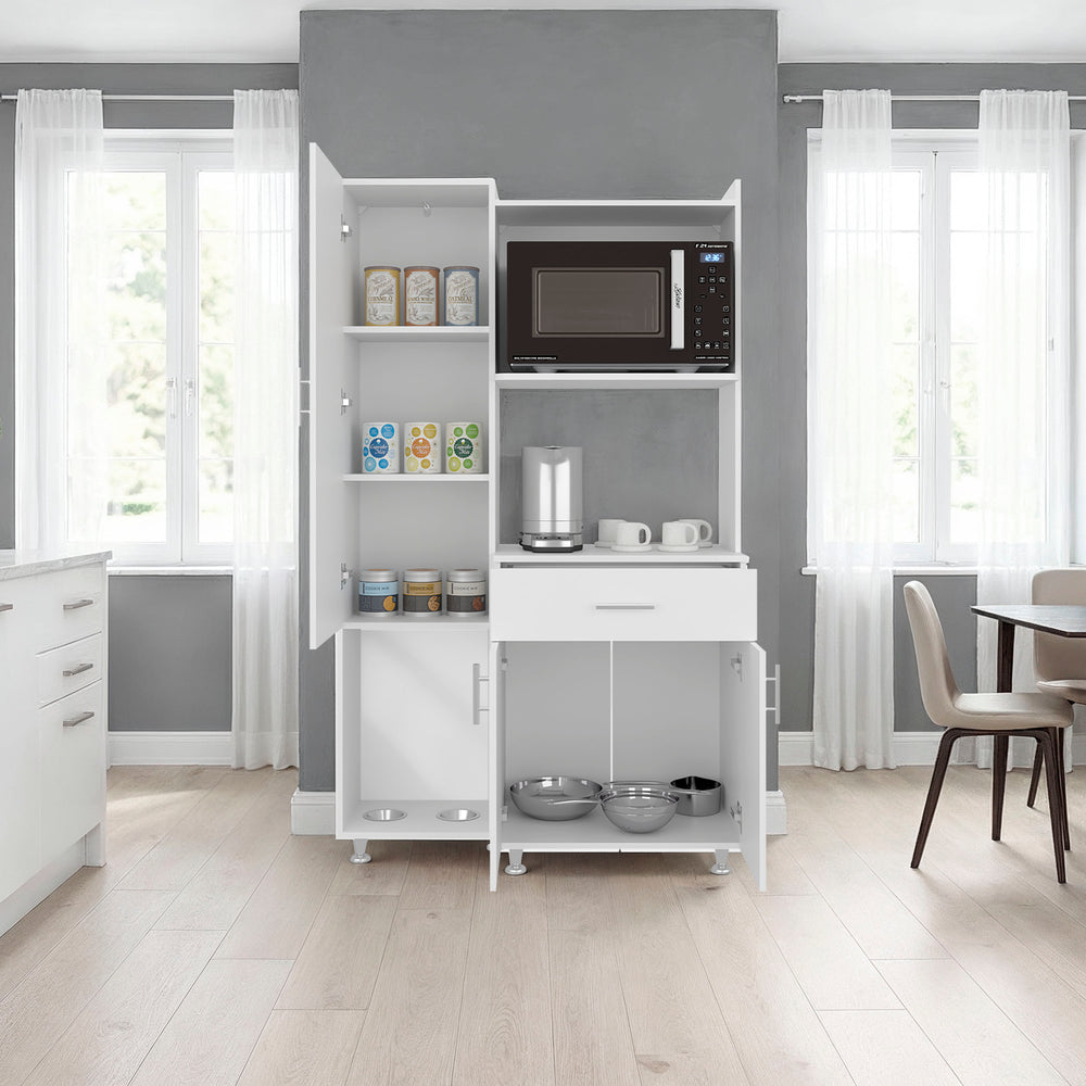 39-Inch Talmo Storage Cabinet with 6 Open Shelves – Built-In Pet Feeding Nook