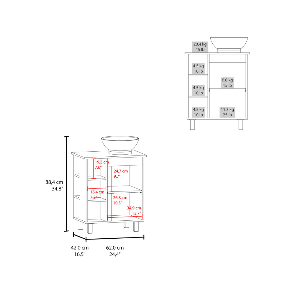 24-Inch Dobson Bathroom Vanity with Sink with Single Door and 5 Open Shelves – Easy Assembly