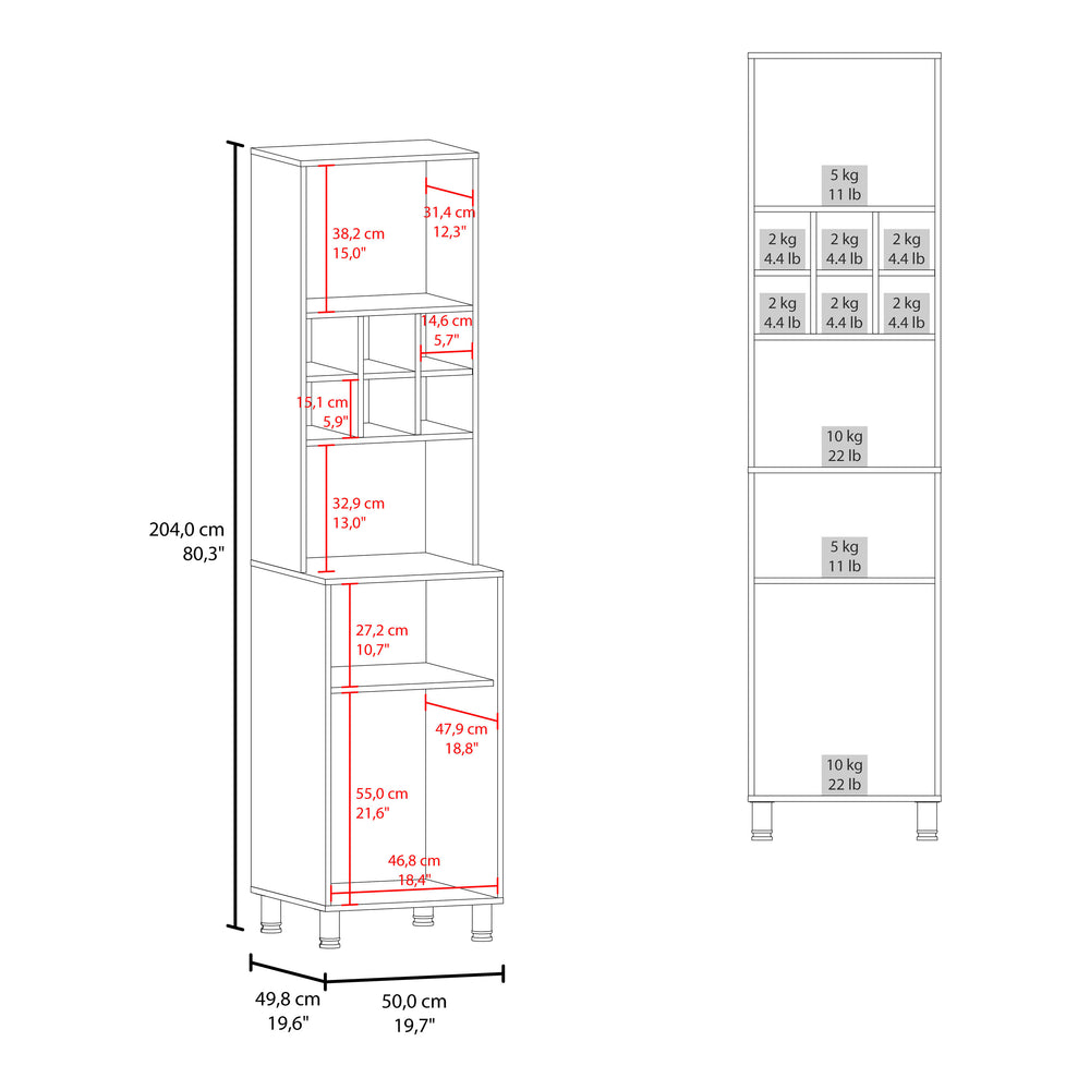 20-Inch Ashford Kitchen Pantry Cabinet with Double Door and 8 Open Shelves – Layered Storage Zones
