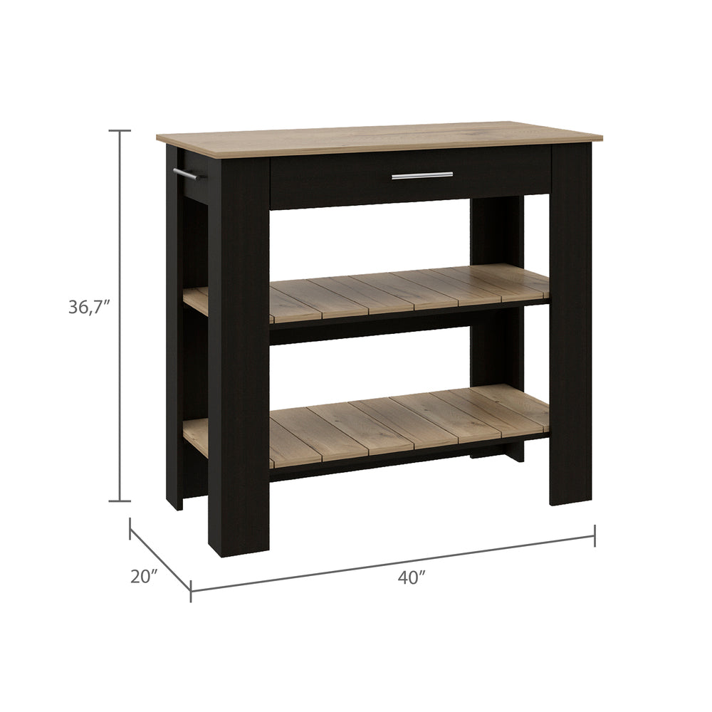 Delos Kitchen Island with 1-Drawer and 2 Open Shelves – Compact Footprint