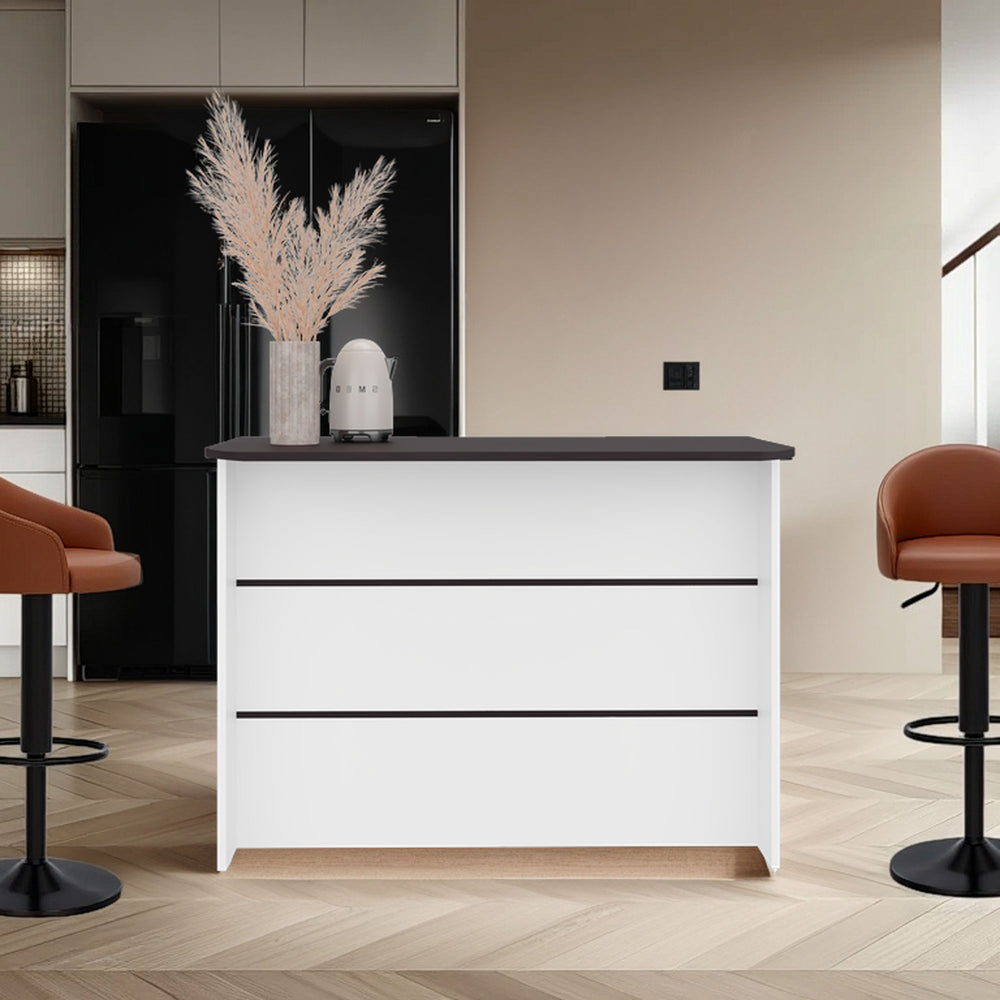 47-Inch Gravette Kitchen Island with 3 Open Shelves – Sleek Paneled Front
