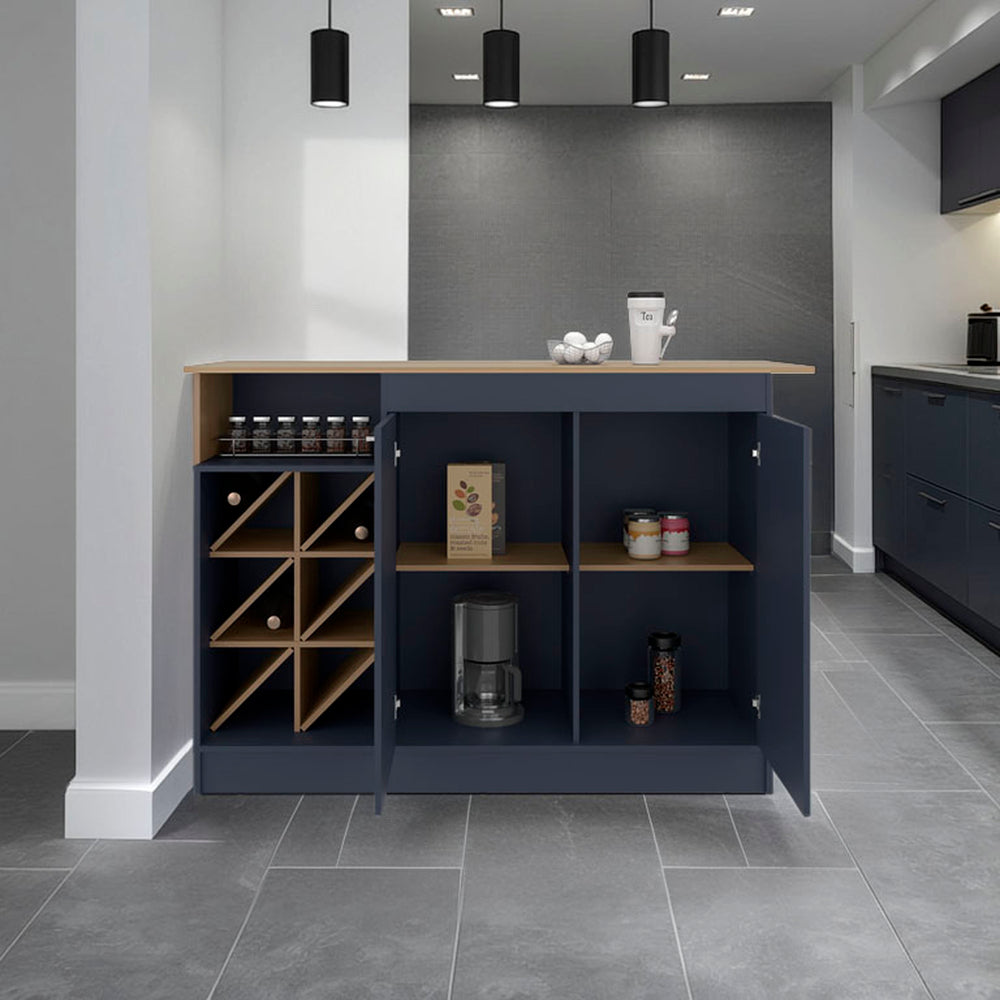 63-Inch Harrell Kitchen Island with Double Door and 7 Open Shelves – Ample Storage Capacity