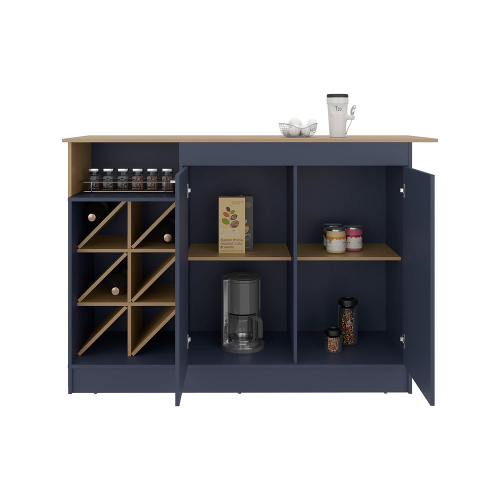 63-Inch Harrell Kitchen Island with Double Door and 7 Open Shelves – Durable Construction