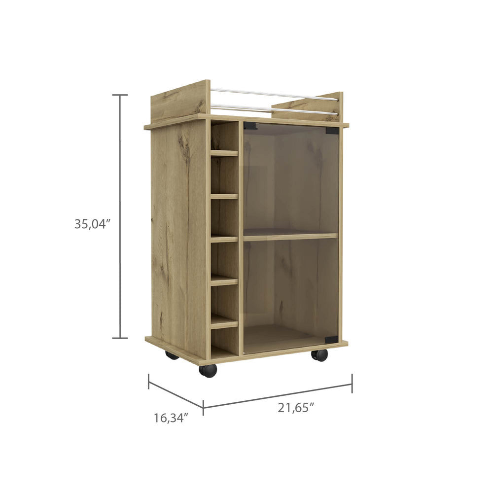 22-Inch Huali Bar Cart with Wine Rack and Casters – Smooth-Rolling Casters