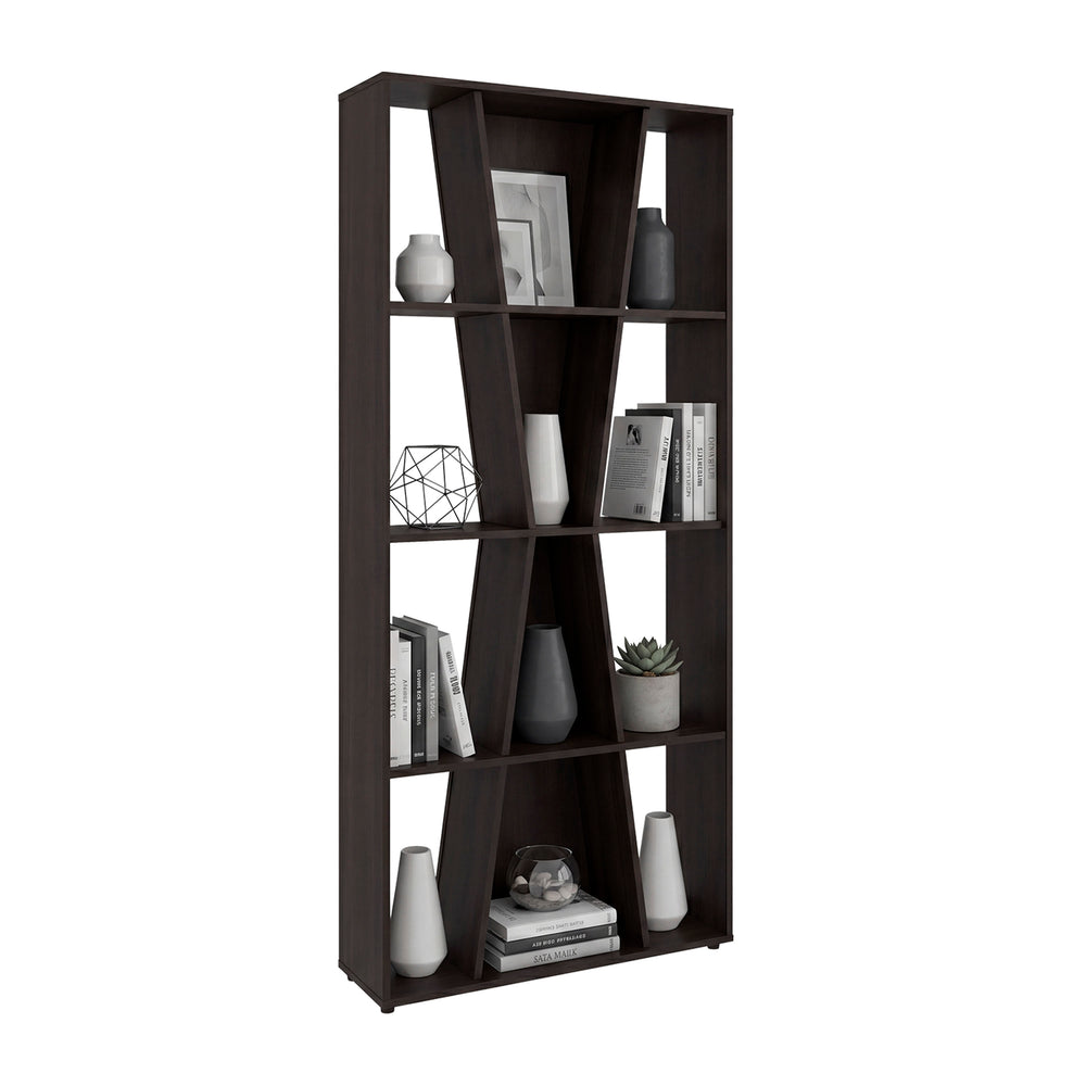 71-Inch Selawik Geometric Bookcase | 4-Tier Open Display Shelf | 11 Storage Compartments | Modern Living Room & Home Office Bookshelf – Assembly Required, Indoor Residential Use