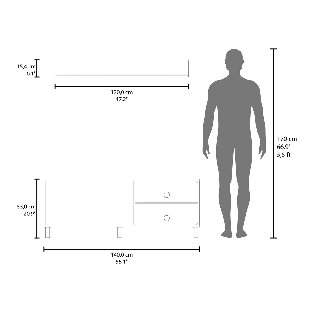 55-Inch Novi Living Room Set TV Stand with Single Door and 3 Open Shelves – Concealed Cabinet Storage