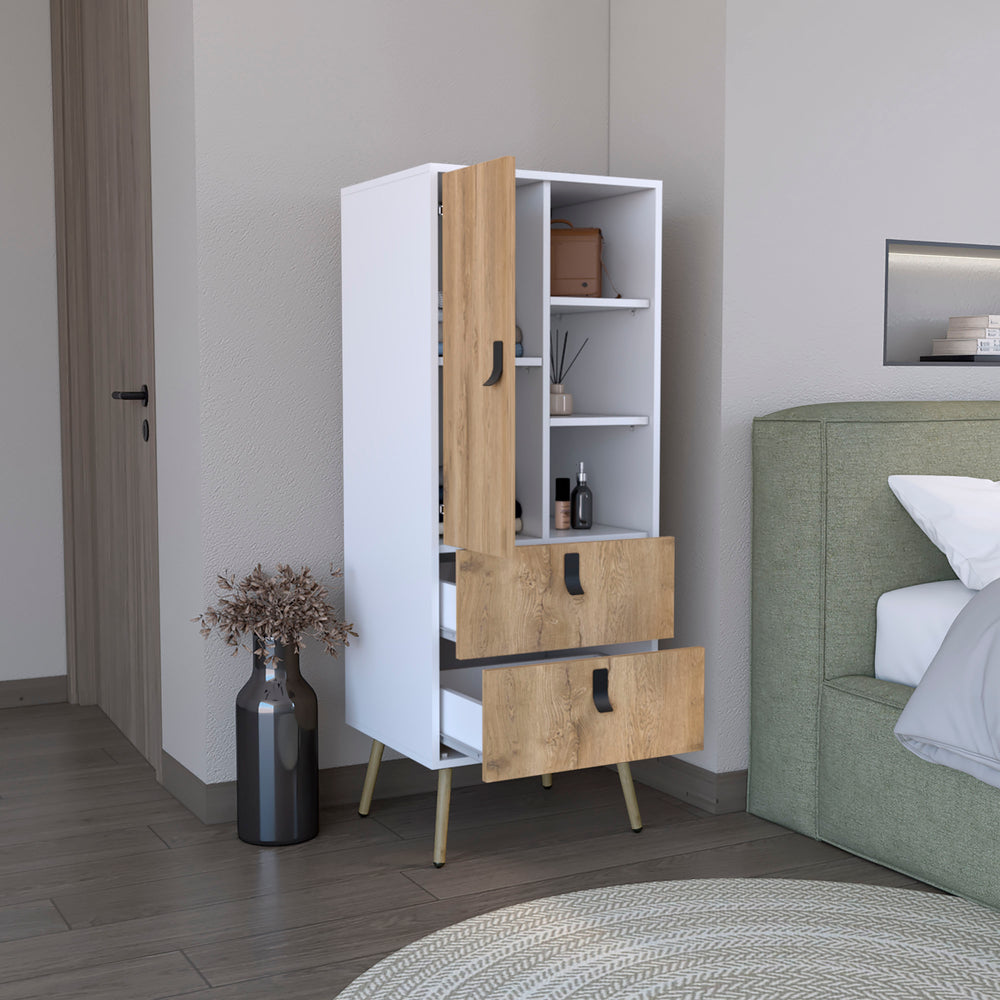 20-Inch Toka Tall Dresser with 2-Drawer and Single Door – Stacked Drawer Storage