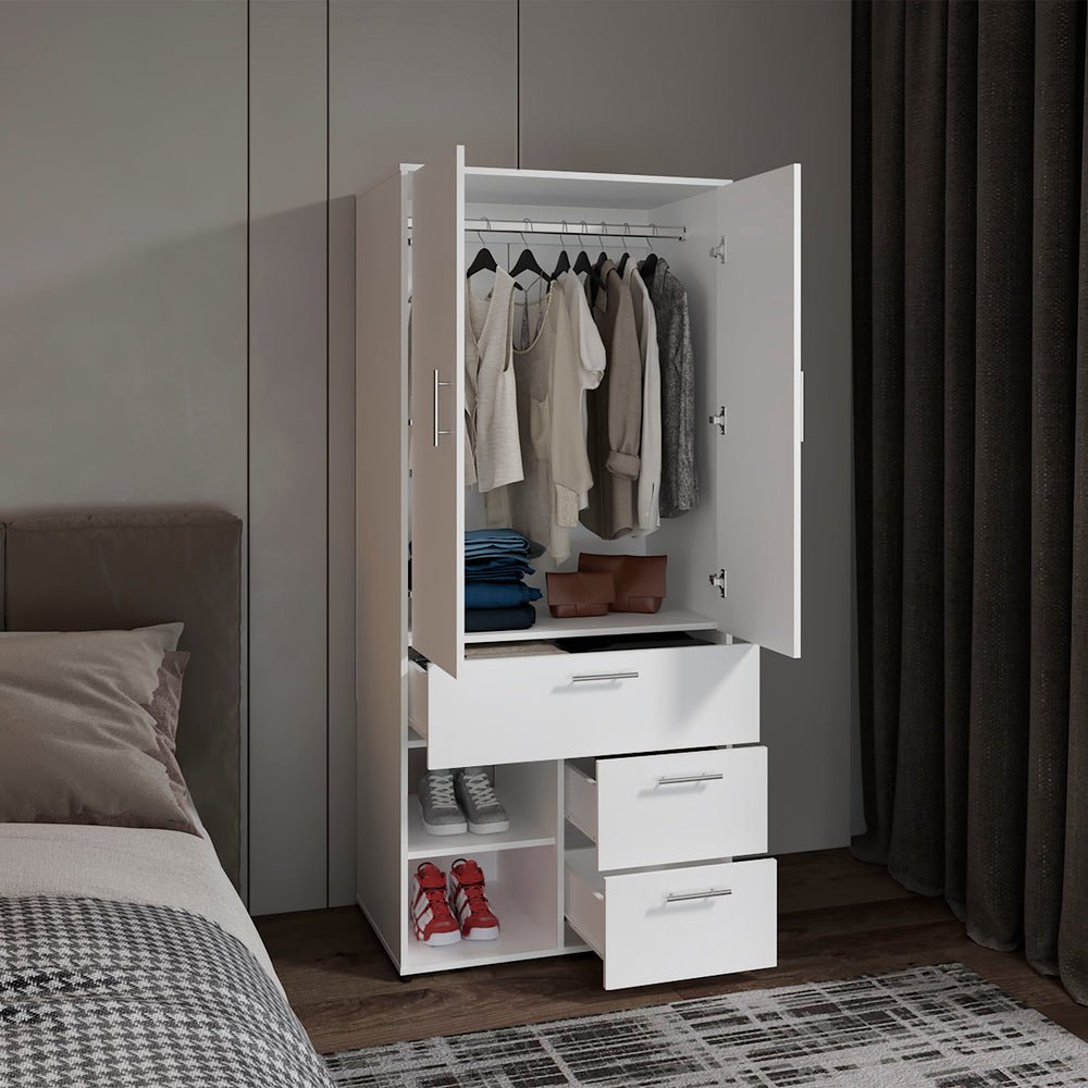 32-Inch Riverdale Armoire with 3-Drawer and Double Door – Hanging Closet Section