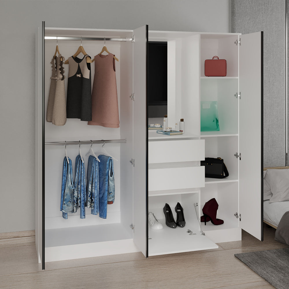 70-Inch Deseret Armoire with 2-Drawer and 5 Open Shelves – Concealed Storage