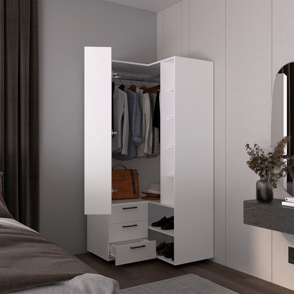 34-Inch Granger Armoire with 3-Drawer and Single Door – Space-Saving Corner Design