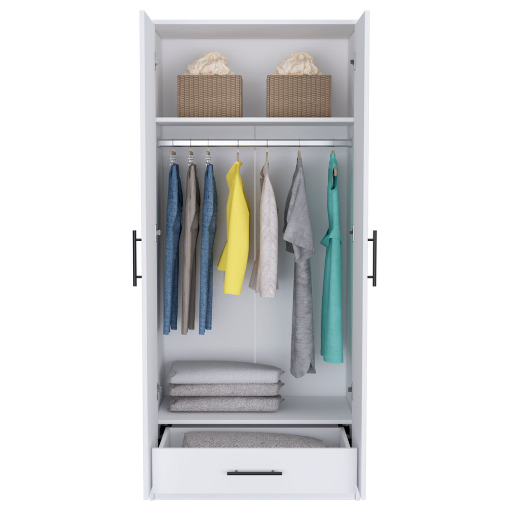 32-Inch Darwin Armoire with 1-Drawer and Double Door – White Manufactured Wood
