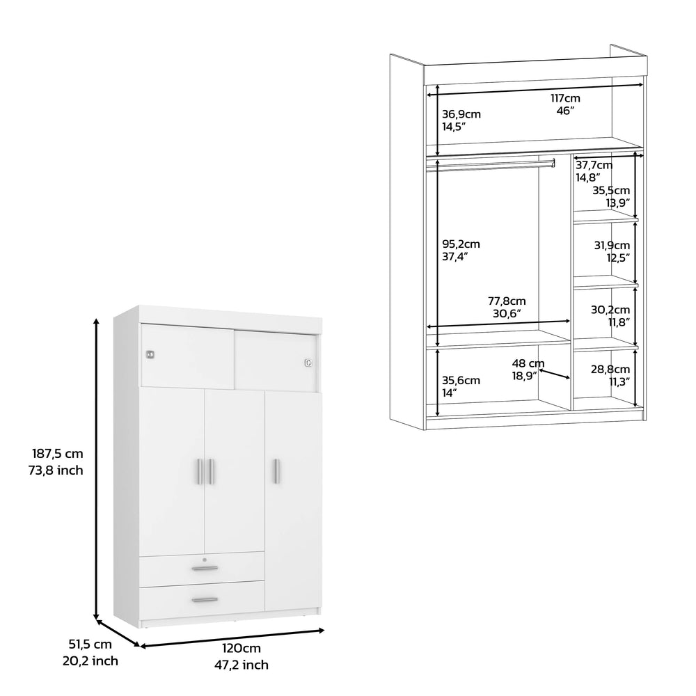 47-Inch Indiana Armoire with 2-Drawer – Tall Storage Cabinet