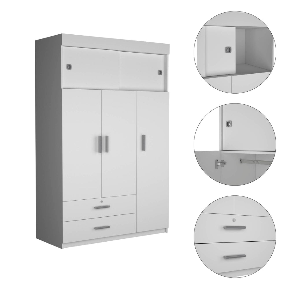 47-Inch Indiana Armoire with 2-Drawer – Upper Sliding-Door Cabinet