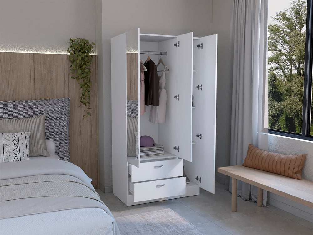 35-Inch Troy Wardrobe Closet with Mirror and 2-Drawer – Hanging Space and Storage Drawers
