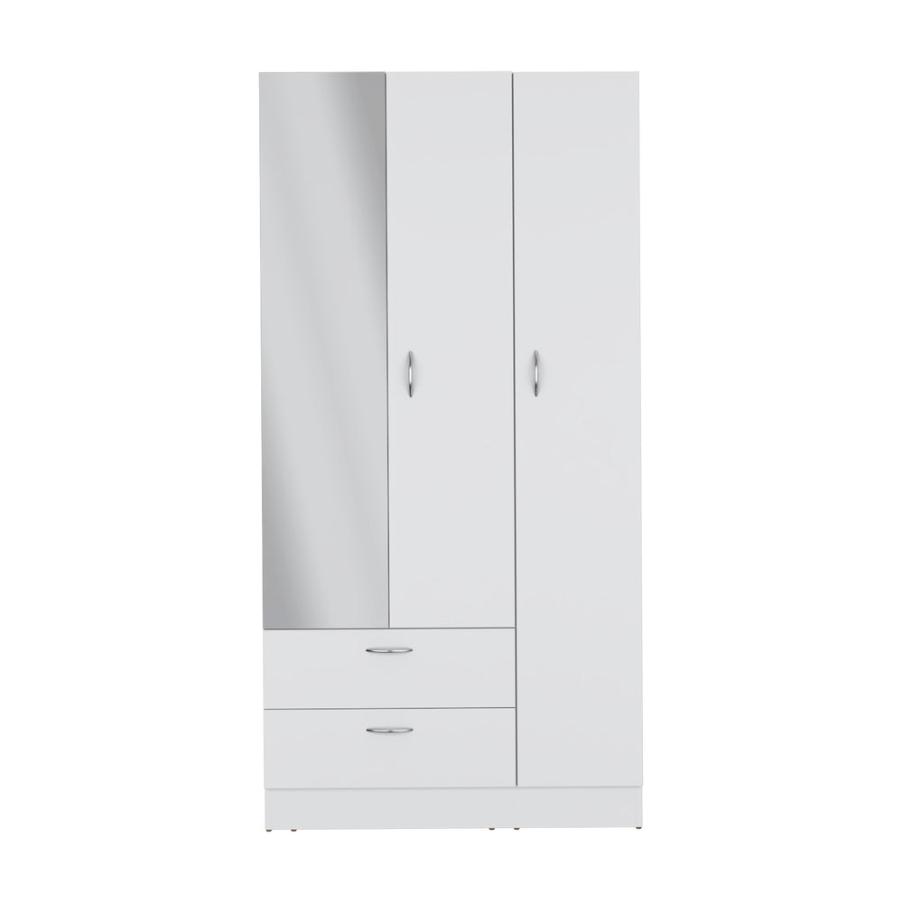 35-Inch Troy Wardrobe Closet with Mirror and 2-Drawer – Easy Assembly