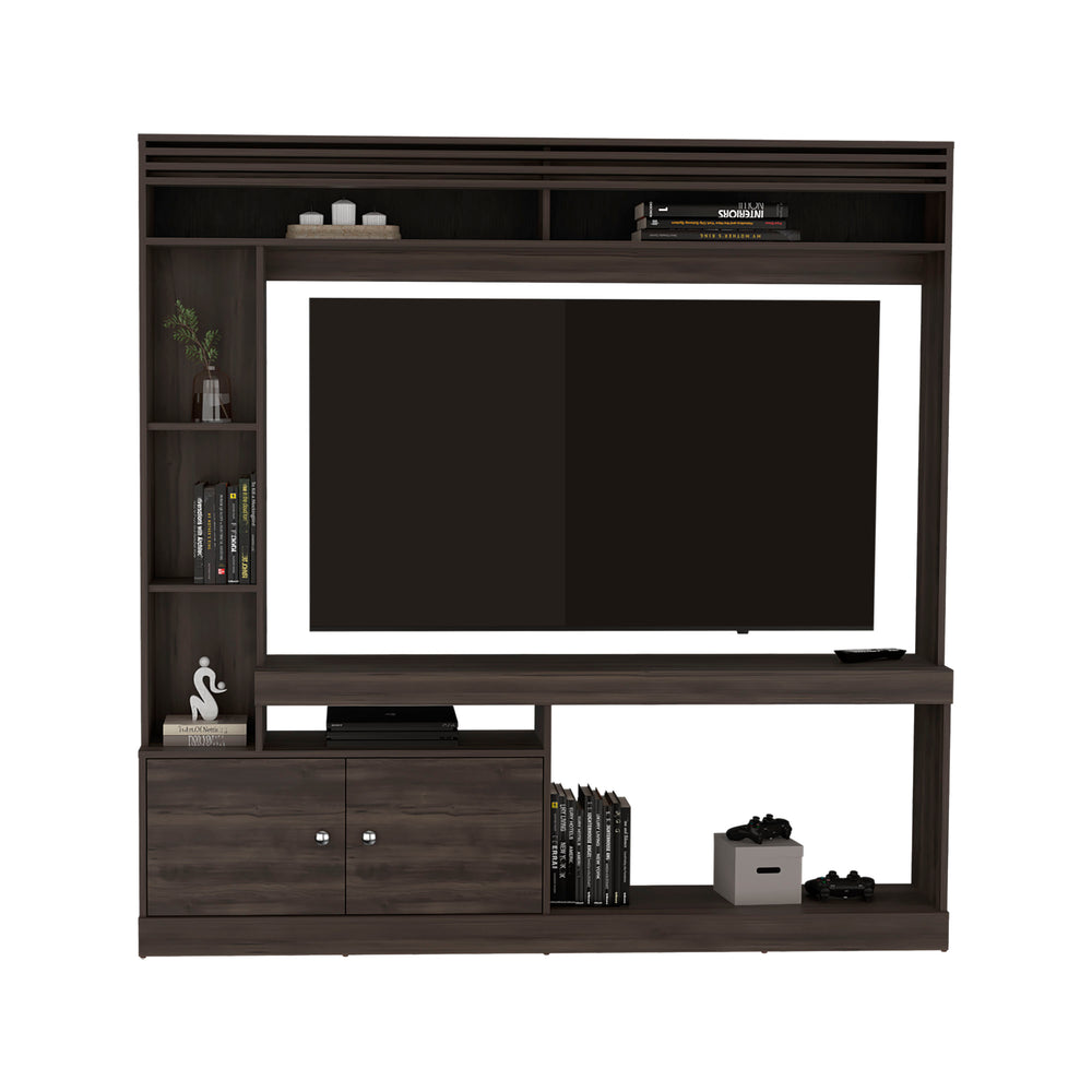 71-Inch Oberlin Entertainment Center with Double Door and 7 Open Shelves – Wide Wall Unit Footprint
