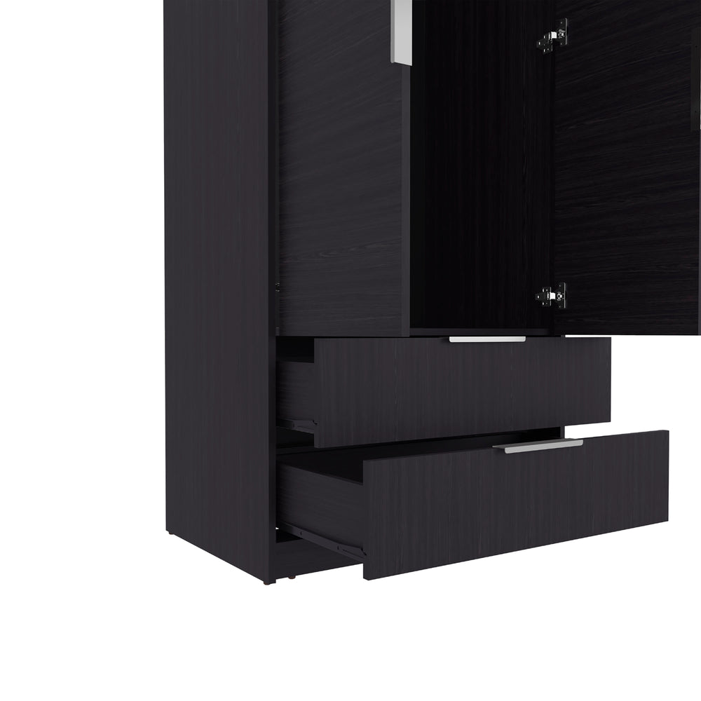 32-Inch Odon Armoire with 2-Drawer and Double Door – Tall Freestanding Design