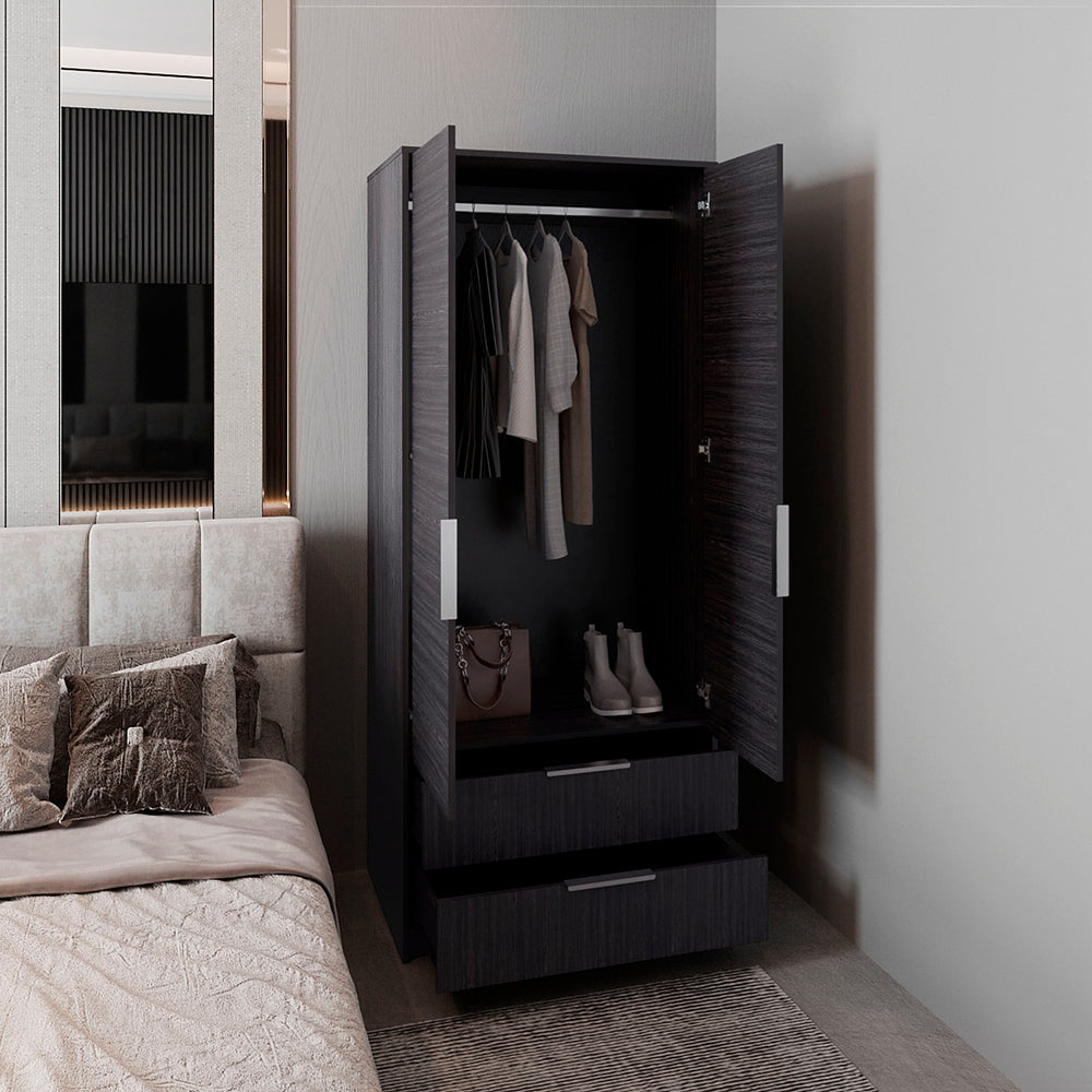 32-Inch Odon Armoire with 2-Drawer and Double Door – Built-In Hanging Rod