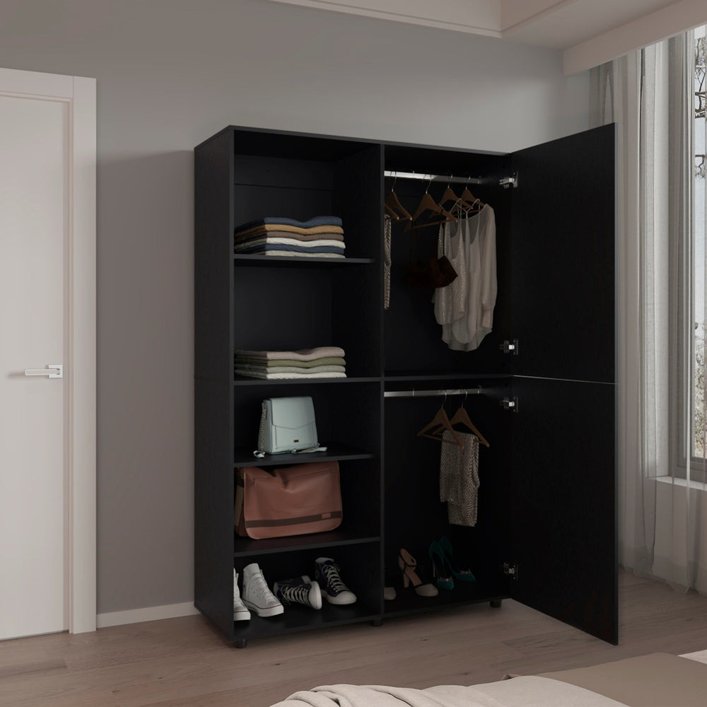 47-Inch Brewster Wardrobe Closet with Double Door and 7 Open Shelves – Asymmetric Design