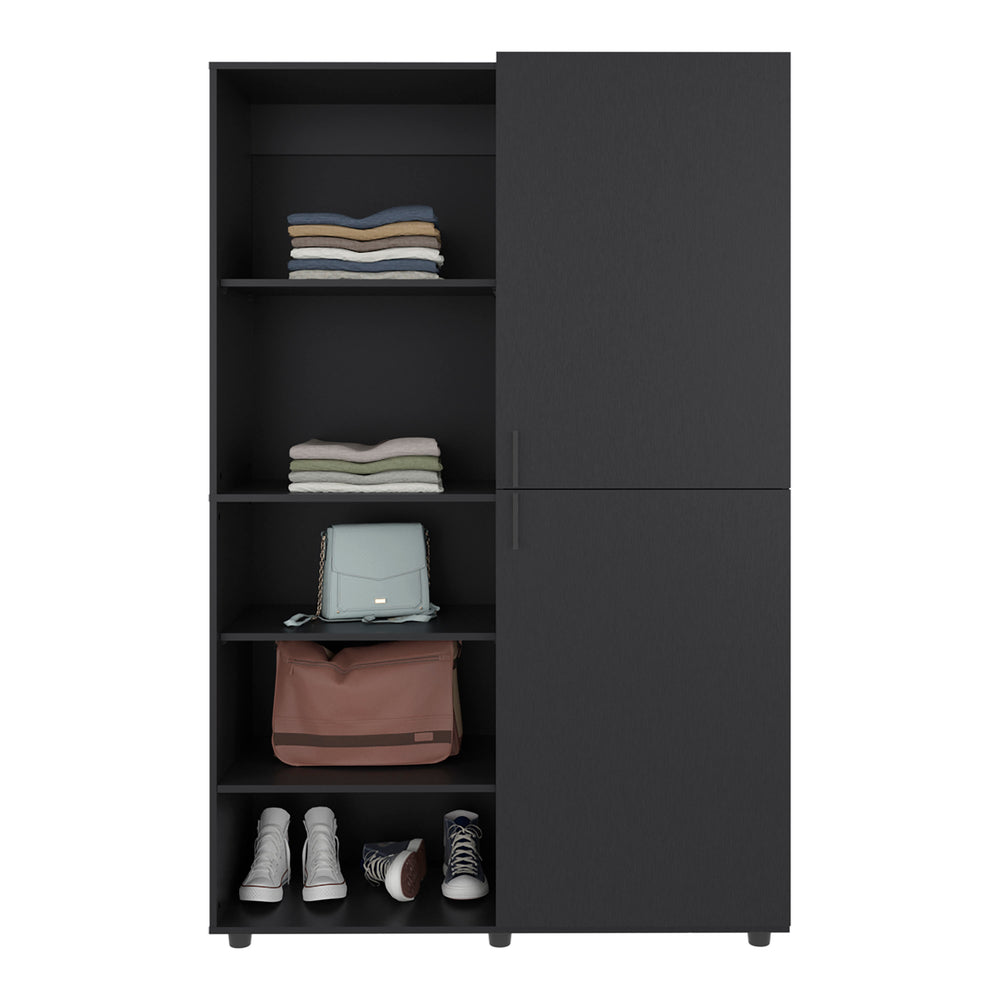 47-Inch Brewster Wardrobe Closet with Double Door and 7 Open Shelves – Raised on Tapered Legs