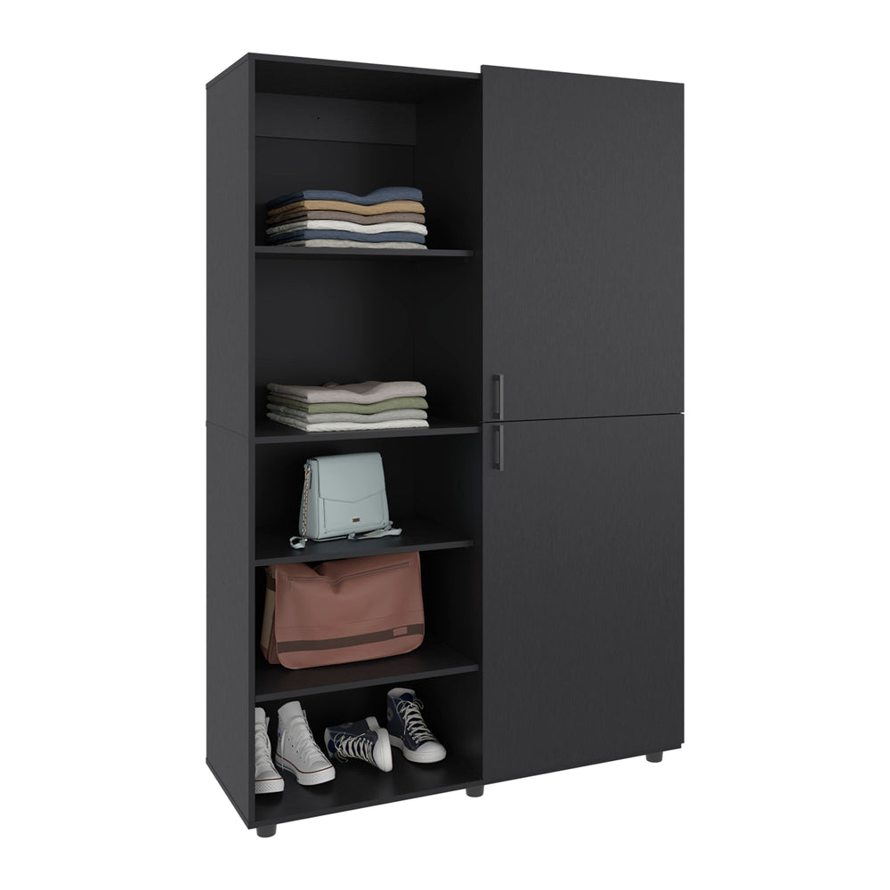 47-Inch Brewster Wardrobe Closet with Double Door and 7 Open Shelves – Open Display Shelving