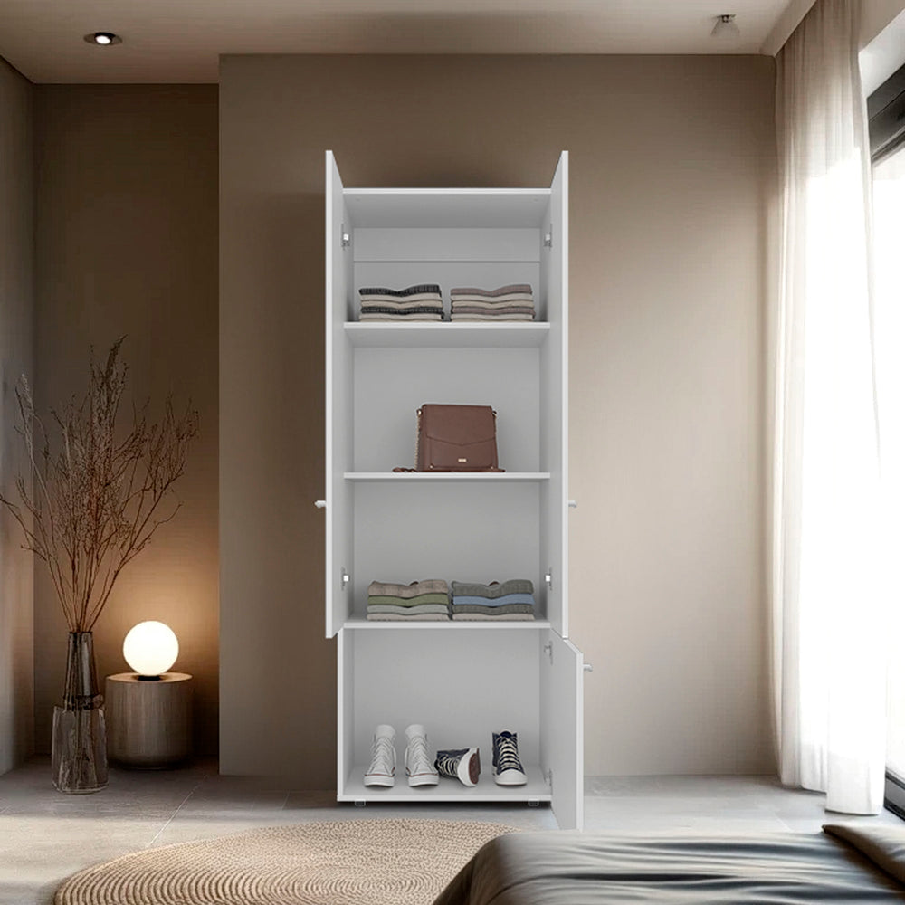 24-Inch Trego Armoire with 3 Open Shelves – Paneled Door Storage
