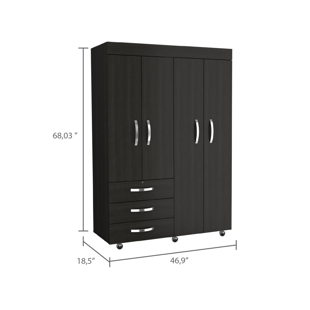 47-Inch Hamilton Mobile Armoire with 3-Drawer and Double Door – Stacked Storage Drawers