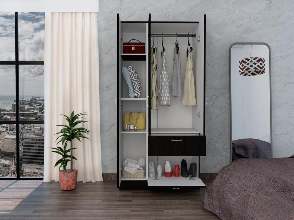 32-Inch Cartagena Armoire with 1-Drawer and Double Door – Built-In Storage Drawers