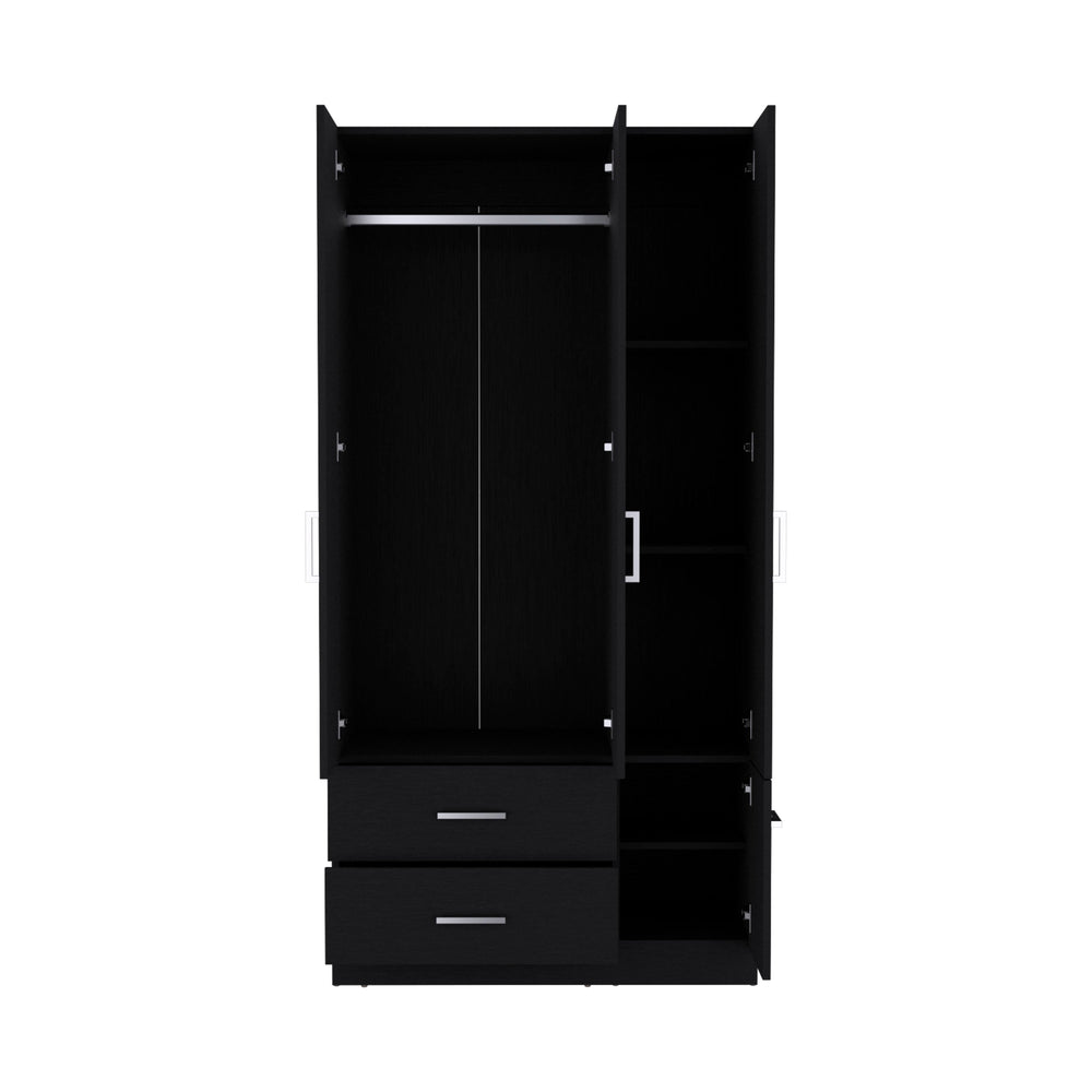 35-Inch Sebree Armoire with 6 Open Shelves – Shelved Cabinet and Drawer Storage