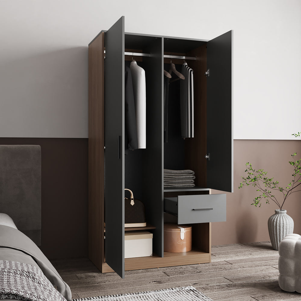 36-Inch Wanship Armoire with 1-Drawer and Double Door – Built-In Hanging Rods