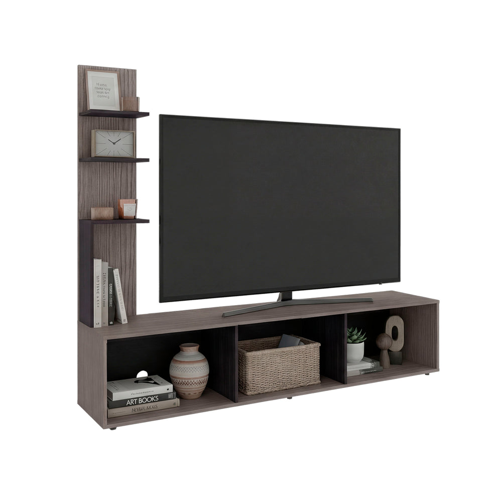 75-Inch Shallotte TV Stand – Natural Oak And Black Wengue Two-Tone Finish