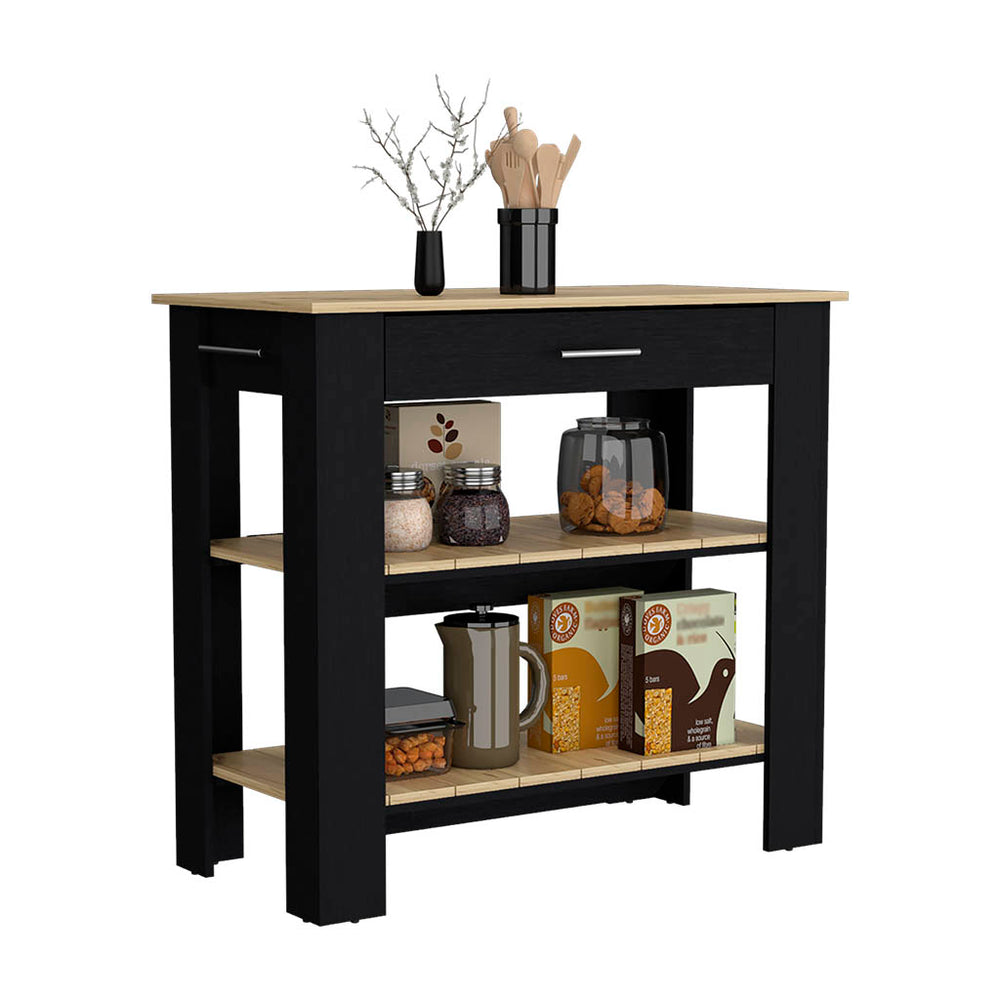 Delos Kitchen Island with 1-Drawer and 2 Open Shelves – Sturdy Two-Tone Build