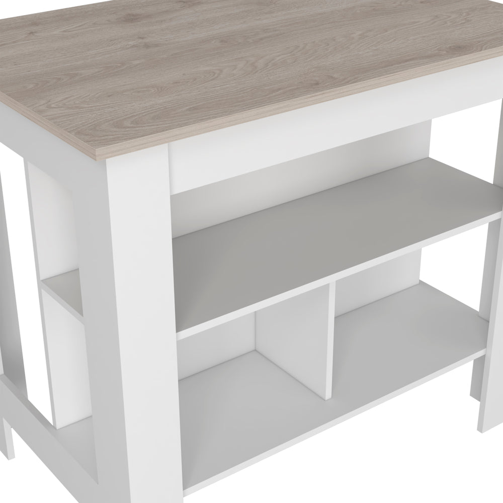 40-Inch Antibacterial Delos Kitchen Island – White / Light Gray Finish