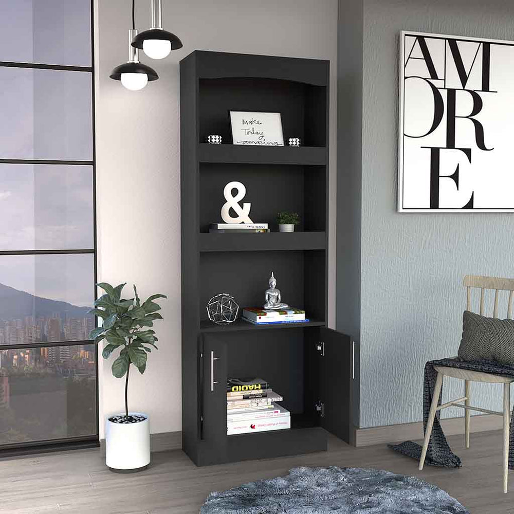 25-Inch Dozza Ladder Bookcase with Double Door and 3 Open Shelves – Concealed Cabinet Storage