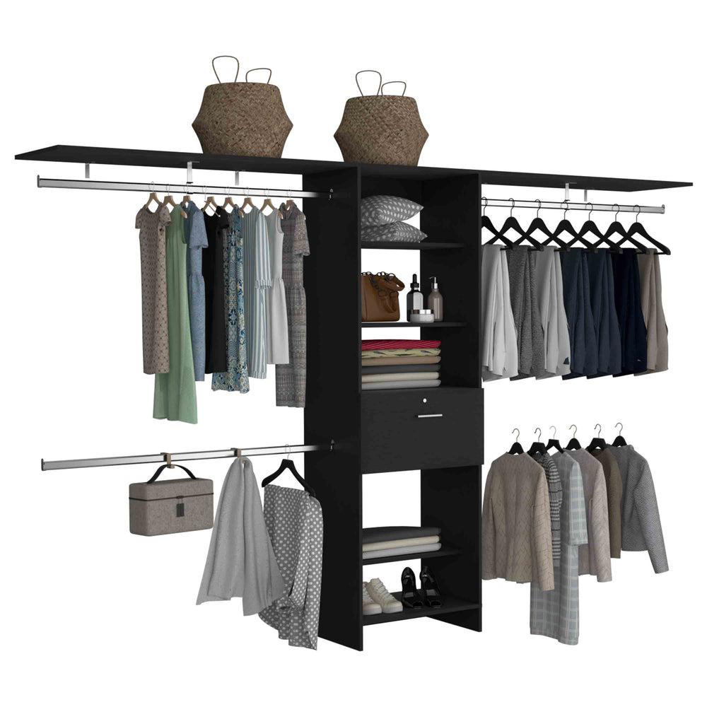 118-Inch Zamora Closet Organizer with 1-Drawer and 5 Open Shelves – Center Drawer Tower