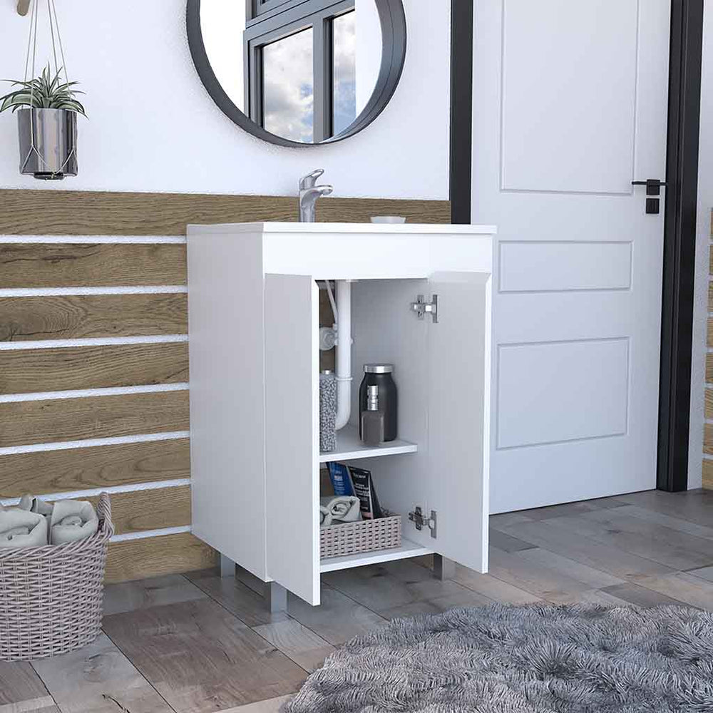 24-Inch Acra Free Standing Storage Cabinet with Double Door – Enclosed Interior Storage