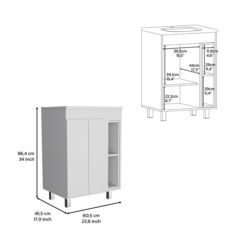 24-Inch Acra Free Standing Storage Cabinet with Double Door – Vessel Sink Ready Design