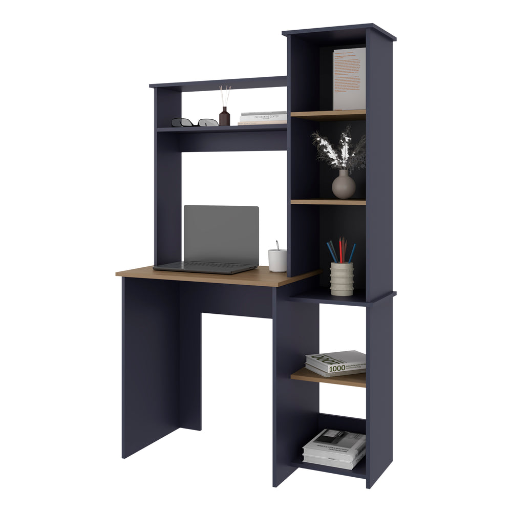 39-Inch Aramis Writing Desk with 6 Open Shelves – Tall Side Shelving Tower