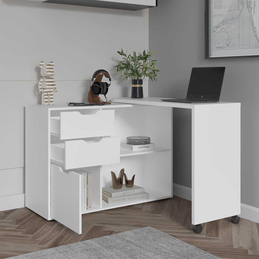 44-Inch Lamont Rotable Writing Desk with Casters and 2-Drawer – Rotating Work Surface