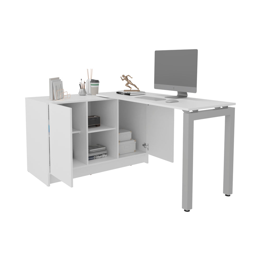 47-Inch Afton Writing Desk with Double Door and 4 Open Shelves – Generous Work Surface