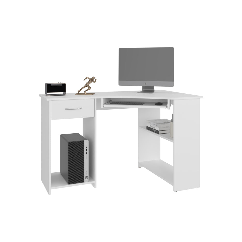 47-Inch Sturgeon Corner Desk with 2-Drawer and 3 Open Shelves – Storage Drawers