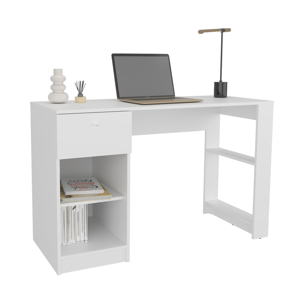 47-Inch Tolsona Writing Desk with 1-Drawer and 2 Open Shelves – Streamlined Desk Silhouette