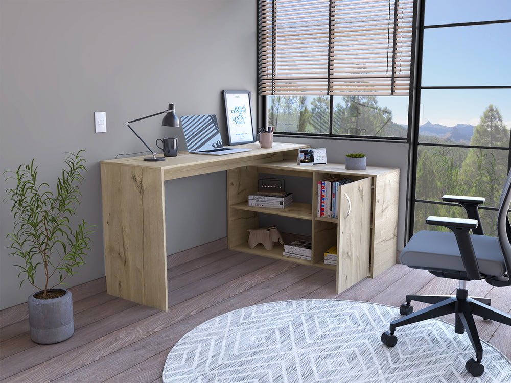 60-Inch Boston L-Shaped Computer Desk with Single Door and 2 Open Shelves – Open Shelf for Everyday Items