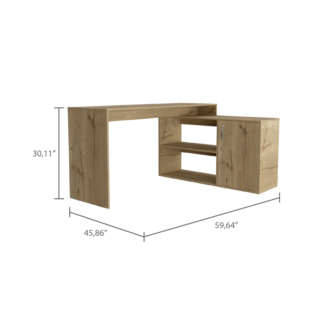 60-Inch Boston L-Shaped Computer Desk with Single Door and 2 Open Shelves – Cabinet Door Storage